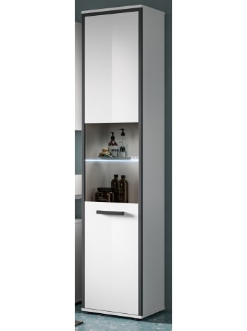 Inn.Furn Hochschrank weiß Hochglanz, grau 40 cm, Badschrank, Türanschlag wechselbar