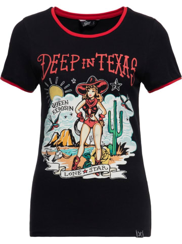 Queen Kerosin Shirt "Contrast T-Shirt Deep in Texas" in Schwarz