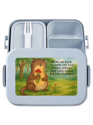 Mr. & Mrs. Panda Vesperdose Otter Blumenstrauß Design mit Spruch in Blau Pastell