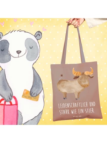 Mr. & Mrs. Panda Tragetasche Sternzeichen Stier mit Spruch in Braun Pastell
