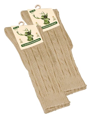 Cotton Prime® Unisex Trachtensocken 2 Paar, mit Zopfmuster in beige