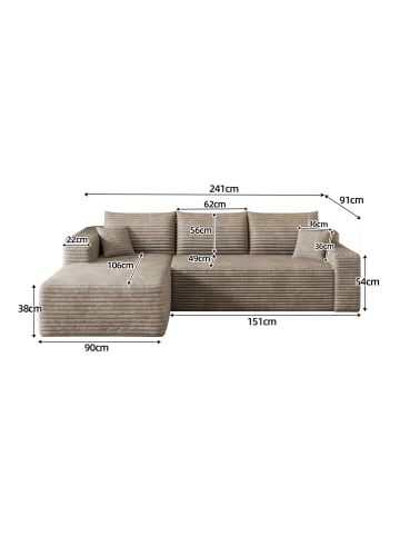 ABRIHOME Ecksofa in Kamel 241cm L Form links mit 2 Sitzen tiefer Sitz