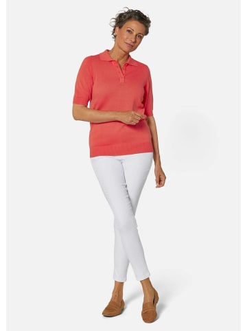 GOLDNER Kurzgröße:  Kurzarm Strickpullover mit Kragen in koralle