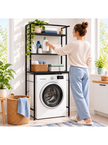 relaxdays Waschmaschinenschrank in Schwarz - (B)66 x (H)161 x (T)40 cm