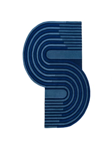 KADIMA DESIGN Teppich aus Wolle mit geometrischem S-förmigem Design in Blau