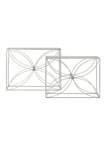 Mauro Ferretti Set aus zwei silbernen Metall-Konsolentischen 100x30x78 cm - 90x25x72 cm