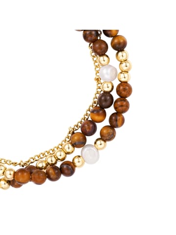 Yokoamii Armband aus Metall-Legierung mit Naturstein und Süßwasser-Zuchtperle in gelbgold