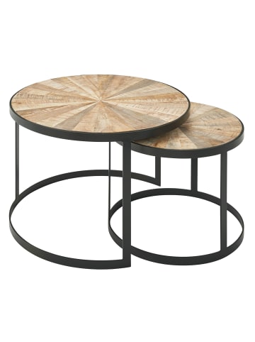 KADIMA DESIGN Wohnzimmertisch 2er-Set | Mango Massiv, Metallbeine Braun, Rund in Braun