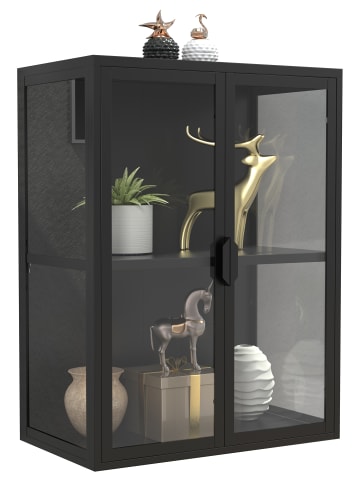 VCM  Stahl Wandvitrine Hängevitrine Vitrine Glas Flokas in Schwarz
