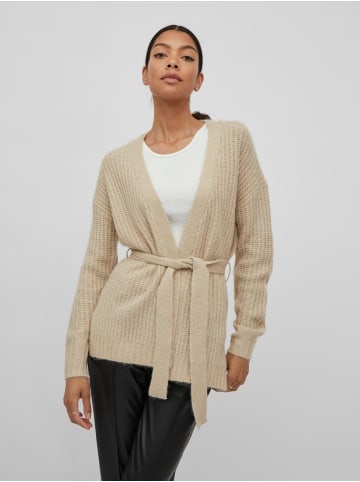 Vila Feinstrick Cardigan Stretch Jacke mit Gürtel VIFELO in Beige