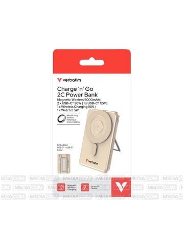 Verbatim Verbatim Charge'n'Go 2C Powerbank 5000mAh 20W Wireless Gold