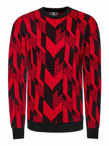 Rusty Neal Kontrast Feinstrick Rundhals-Pullover in Schwarz / Rot