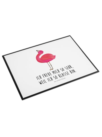 Mr. & Mrs. Panda Schreibtischmatte Flamingo Stolz mit Spruch in Weiß