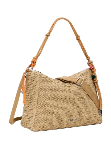 Desigual Umhängetasche 'Half Logo Raffia' in beige