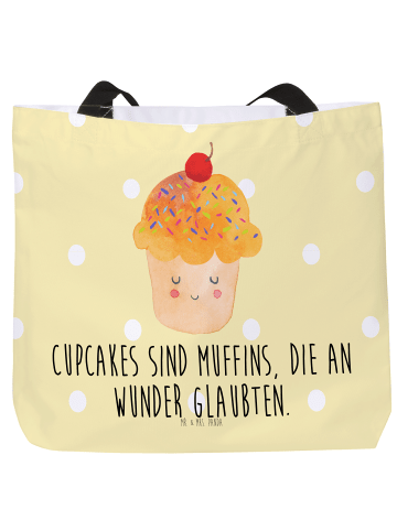 Mr. & Mrs. Panda Tote Bag Cupcake mit Spruch in Gelb Pastell