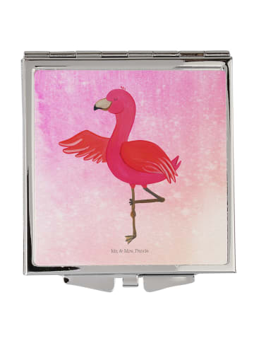 Mr. & Mrs. Panda Schminkspiegel klein Flamingo Yoga ohne Spruch in Aquarell Pink