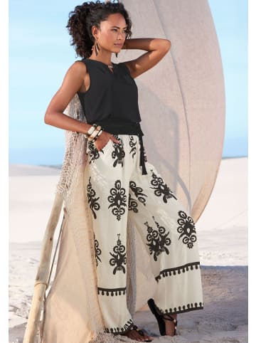 LASCANA Palazzohose in sand-schwarz bedruckt