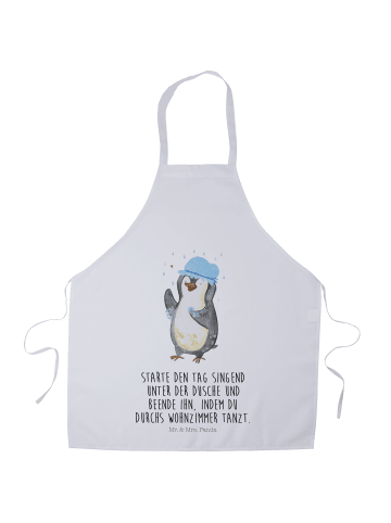 Mr. & Mrs. Panda Küchenschürze Pinguin Duschen mit Spruch in Weiß