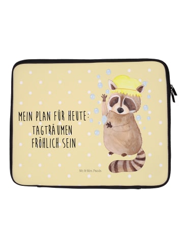 Mr. & Mrs. Panda Laptop Hülle Waschbär mit Spruch in Gelb Pastell