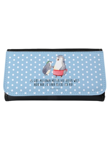 Mr. & Mrs. Panda Damen Portemonnaie Pinguin mit Kind mit Spruch in Blau Pastell