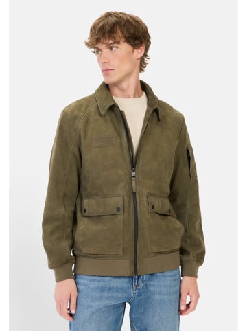 Camel Active Leder Blouson mit Hemdkragen in Dunkelgrün