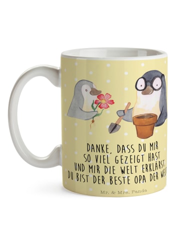 Mr. & Mrs. Panda Becher Pinguin Opa Blumen pflanzen mit Spruch in Gelb Pastell