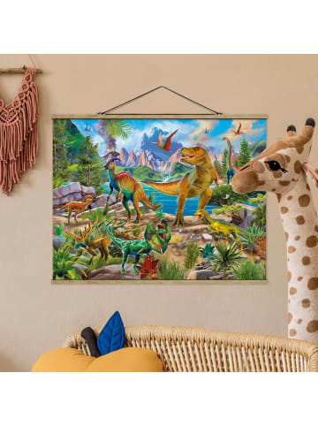 WALLART Stoffbild mit Posterleisten - T-Rex und Parasaurolophus in Bunt