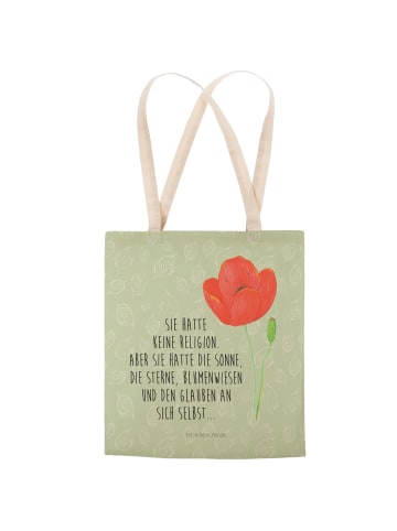 Mr. & Mrs. Panda Tote Bag Blume Mohnblume mit Spruch in Blattgrün