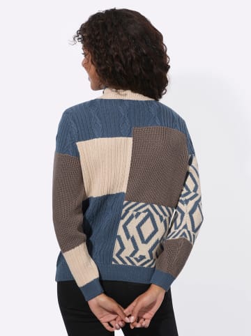 WITT WEIDEN Stehkragen-Pullover in elfenbein-rauchblau-gemustert