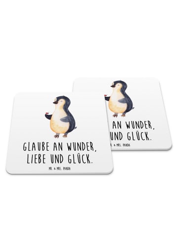 Mr. & Mrs. Panda Tischuntersetzer Pinguin Marienkäfer mit Spruch in Weiß