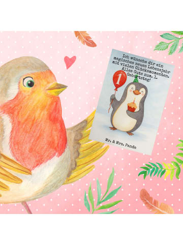 Mr. & Mrs. Panda Grußkarte 1. Geburtstag Pinguin Luftballon Desi... in Weiß