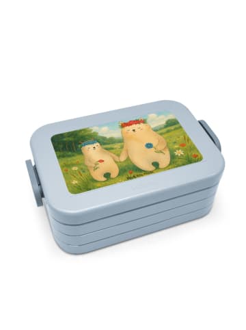 Mr. & Mrs. Panda Bento Box Bären mit Blumenkranz Design ohne Spruch in Blau Pastell