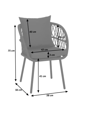 MCW 2er-Set Gartenstuhl Q38 Seilgeflecht, Gestell hellgrau, Polster creme