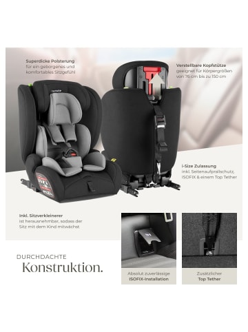 tectake Autositz Emely ab 15 Monaten von 76 bis 150 cm, Belastbarkeit 36 kg, dunkelgrau/