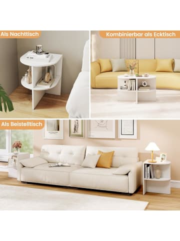 COSTWAY Beistelltisch halbrund 2er Set in Weiß