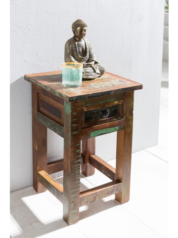KADIMA DESIGN Shabby-Chic Beistelltisch Mangoholz: Schublade, Braun, 30 kg Traglast