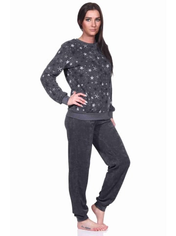 NORMANN Frottee Pyjama Schlafanzug Bündchen Sterne Design - 69391 in anthrazit