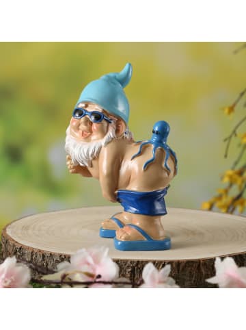 MARELIDA Gartenzwerg mit Hose Runter und Krake Gartenfigur H: 18cm