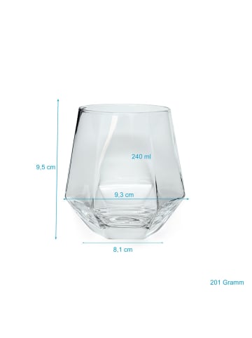 Intirilife Trinkglas Set im Hexagon Design 240 ml Wasser Saft Glas in 6x 240 ml Transparent