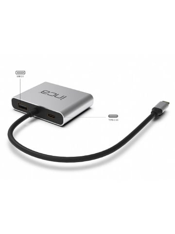 Inca INCA Typ-C-Hub X4 Dual HDMI 4K@30 Hz+ USB-C Adapter Silber in Silber