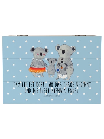 Mr. & Mrs. Panda Holzkiste Koala Familie mit Spruch in Blau Pastell