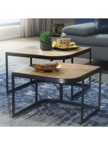 KADIMA DESIGN Couchtisch 2er Set Mango Massivholz / Metall Wohnzimmertisch Hell in Hellbraun