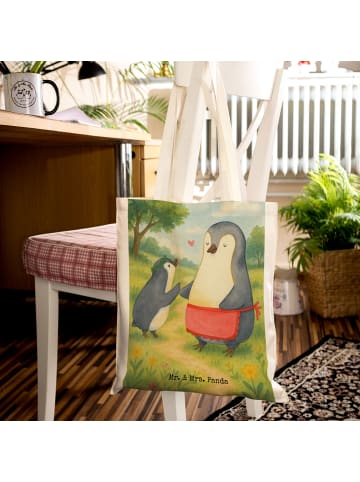 Mr. & Mrs. Panda Baumwollbeutel Pinguin mit Kind Design ohne Spruch in Weiß