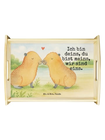 Mr. & Mrs. Panda Holz Tablett Capybara Liebe Design mit Spruch in Weiß