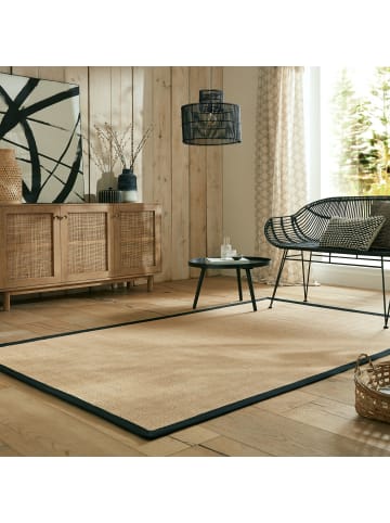 KADIMA DESIGN Jute-Teppich Fischgrätenmuster Bordüre rutschfest Naturfaser in Braun-Schwarz