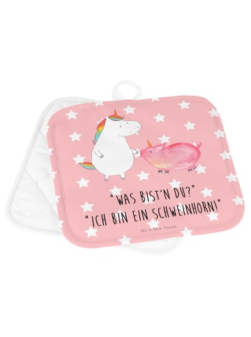 Mr. & Mrs. Panda Topflappen Einhorn Schwein mit Spruch in Rot Pastell