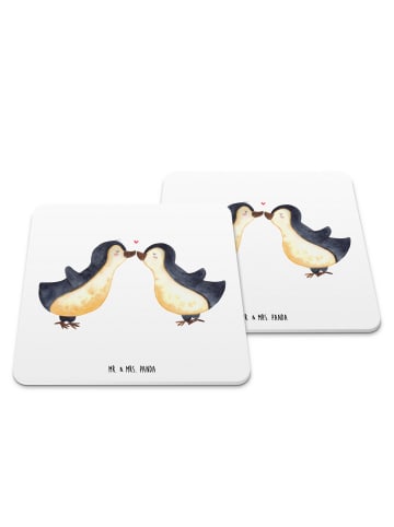 Mr. & Mrs. Panda Untersetzer Pinguine Kuss ohne Spruch in Weiß