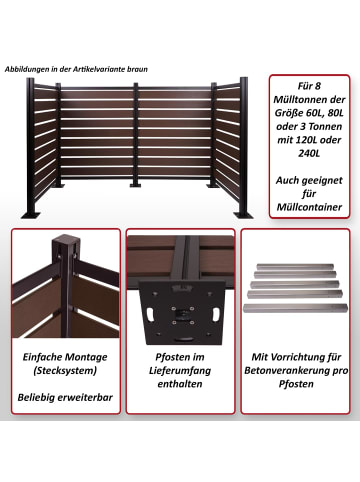 MCW Alu Mülltonnen-Zaun K57 erweiterbar, Braun
