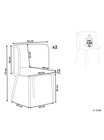Beliani 2er-Set Esszimmerstuhl KOBUK in Schwarz/Beige/Heller Holzfarbton