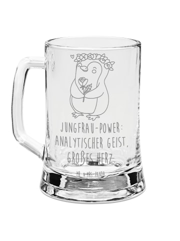 Mr. & Mrs. Panda Gravur Bierkrug Jungfrau Astrologie mit Spruch in Transparent